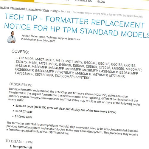 TPM Standard Model Formatter Replacement Notice