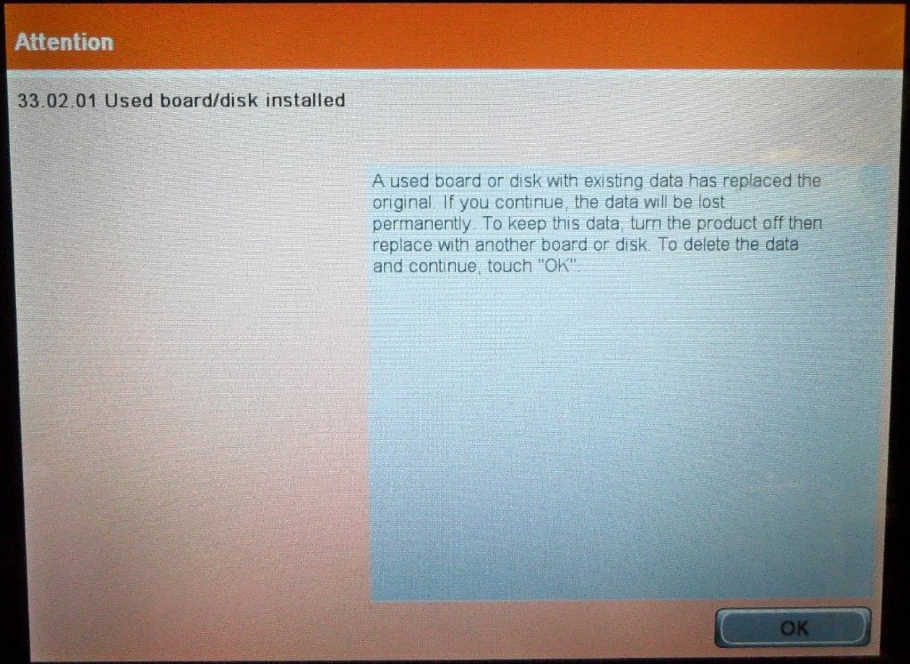 HP Used Board/Disk Installed Message