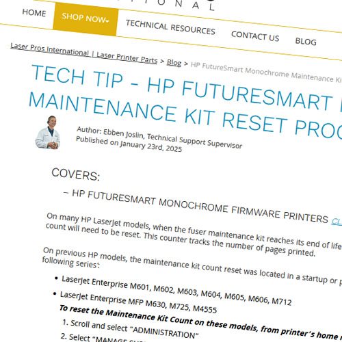 HP FutureSmart Monochrome Maintenance Kit Reset Procedure