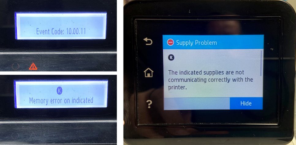 Example of M404 and M428 error messages